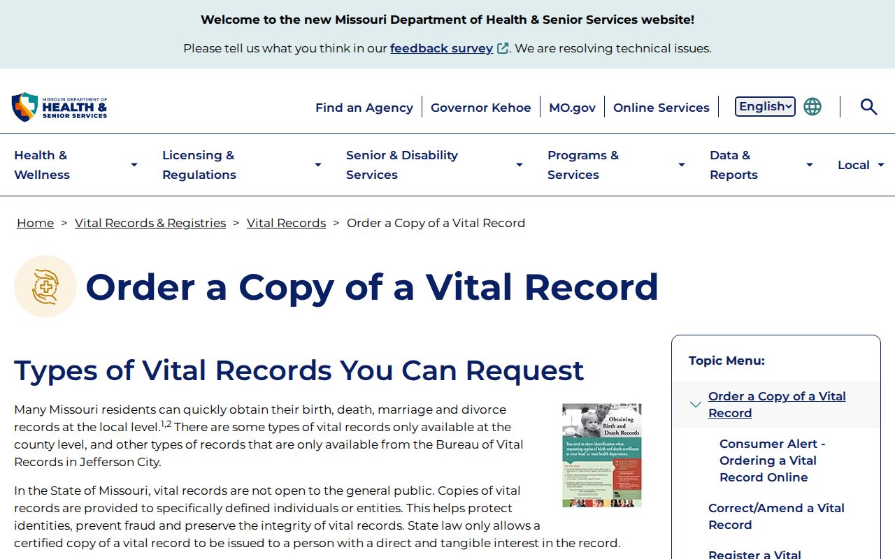 Jackson County residents directory Missouri vital record order instructions