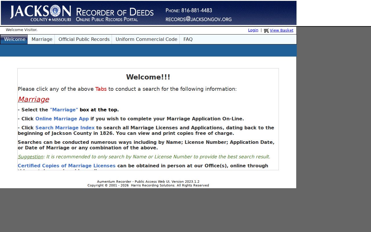 Jackson County previous residents Aumentum public records homepage