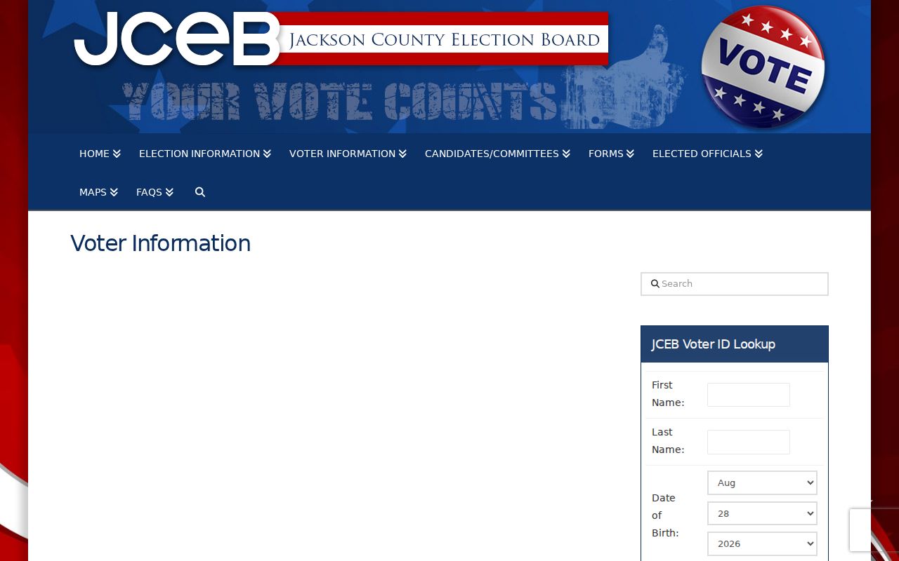 Jackson County ZIP code directory JCEB voter information screen
